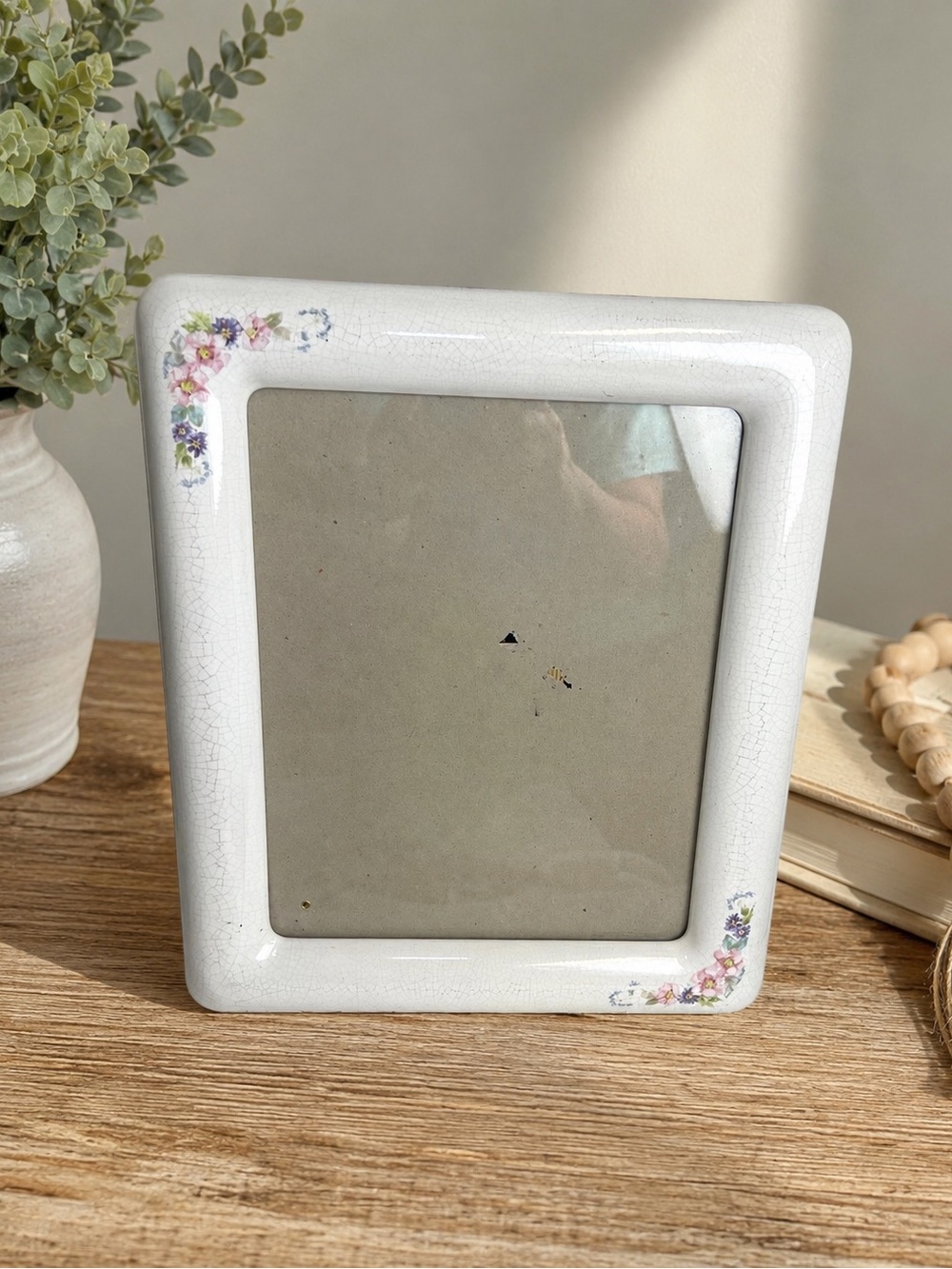 White Floral Ceramic Picture Frame - Cottagecore